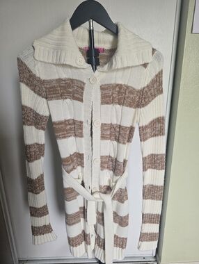 Kids Cream and Brown Striped Button-Front Sweater Cardigan